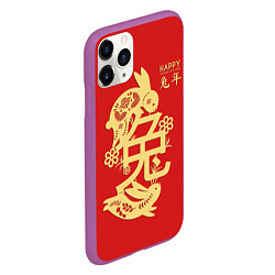 Чехол iPhone 11 Pro матовый Red rabbits, happy chinese new year, цвет: 3D-фиолетовый — фото 2