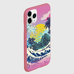 Чехол iPhone 11 Pro матовый Штормовые океанские волны и пальмы, цвет: 3D-малиновый — фото 2