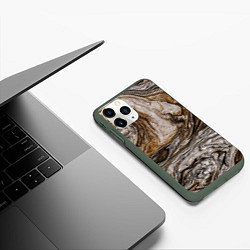 Чехол iPhone 11 Pro матовый Золотистый мрамор, цвет: 3D-темно-зеленый — фото 2