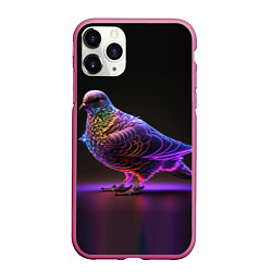 Чехол iPhone 11 Pro матовый Неоновый голубь, цвет: 3D-малиновый