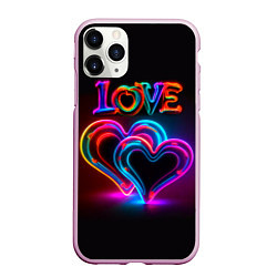 Чехол iPhone 11 Pro матовый Love - неоновые сердца