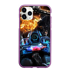 Чехол iPhone 11 Pro матовый Космическая схватка из кабины пилота, цвет: 3D-фиолетовый