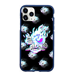 Чехол iPhone 11 Pro матовый Cyberpunk 2077 neon samurai glitch art colors, цвет: 3D-тёмно-синий