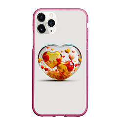 Чехол iPhone 11 Pro матовый Влюблённые сердца - сувенир, цвет: 3D-малиновый
