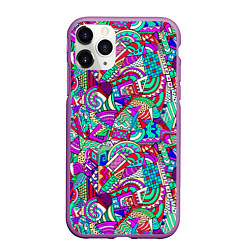 Чехол iPhone 11 Pro матовый Лоскутный паттерн, цвет: 3D-фиолетовый