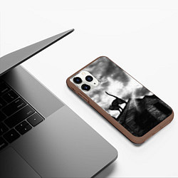 Чехол iPhone 11 Pro матовый Halloween - чёрный кот на ведьмином доме, цвет: 3D-коричневый — фото 2