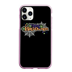 Чехол iPhone 11 Pro матовый Happy Halloween надпись, цвет: 3D-розовый