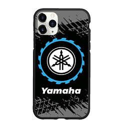 Чехол iPhone 11 Pro матовый Yamaha в стиле Top Gear со следами шин на фоне, цвет: 3D-черный