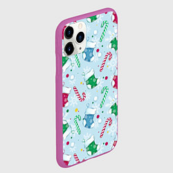 Чехол iPhone 11 Pro матовый Новогодний паттерн, цвет: 3D-фиолетовый — фото 2