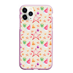 Чехол iPhone 11 Pro матовый Новогодние звезды и шарики, цвет: 3D-розовый