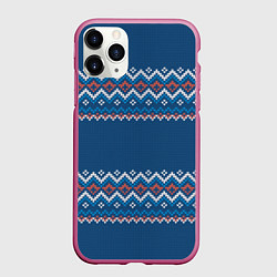 Чехол iPhone 11 Pro матовый Вязанный синий стиль, цвет: 3D-малиновый