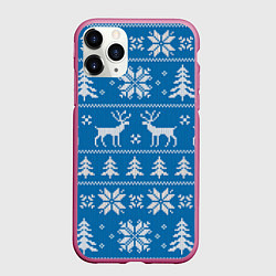 Чехол iPhone 11 Pro матовый Рождественский синий свитер с оленями