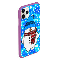 Чехол iPhone 11 Pro матовый Снеговик в шапке, цвет: 3D-фиолетовый — фото 2