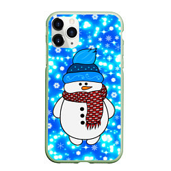 Чехол iPhone 11 Pro матовый Снеговик в шапке, цвет: 3D-салатовый