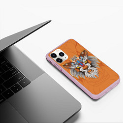 Чехол iPhone 11 Pro матовый Голова тигра в узорах, цвет: 3D-розовый — фото 2