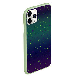 Чехол iPhone 11 Pro матовый Неоновые зеленые и сиреневые звезды на темно зелен, цвет: 3D-салатовый — фото 2