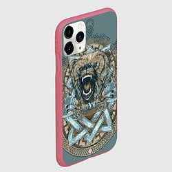 Чехол iPhone 11 Pro матовый Голова медведя-викинга, цвет: 3D-малиновый — фото 2