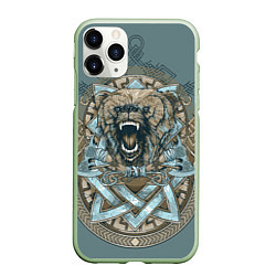 Чехол iPhone 11 Pro матовый Голова медведя-викинга, цвет: 3D-салатовый