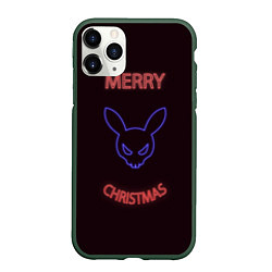 Чехол iPhone 11 Pro матовый Neon christmas bunny, цвет: 3D-темно-зеленый