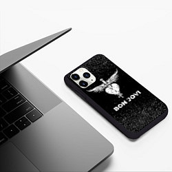 Чехол iPhone 11 Pro матовый Bon Jovi с потертостями на темном фоне, цвет: 3D-черный — фото 2