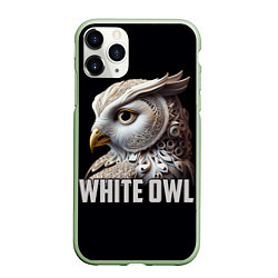 Чехол iPhone 11 Pro матовый Белый филин, цвет: 3D-салатовый