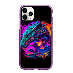 Чехол iPhone 11 Pro матовый Дракон и девушка - поп арт, цвет: 3D-фиолетовый