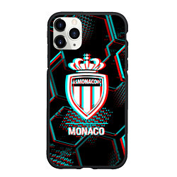 Чехол iPhone 11 Pro матовый Monaco FC в стиле glitch на темном фоне