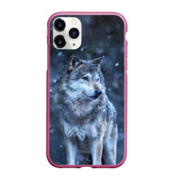 Чехол iPhone 11 Pro матовый Лесной волк, цвет: 3D-малиновый
