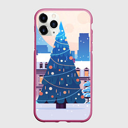 Чехол iPhone 11 Pro матовый Новогодняя елочка, цвет: 3D-малиновый