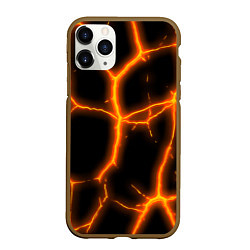 Чехол iPhone 11 Pro матовый Оранжевые неоновые трещины, цвет: 3D-коричневый