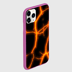 Чехол iPhone 11 Pro матовый Оранжевые неоновые трещины, цвет: 3D-фиолетовый — фото 2