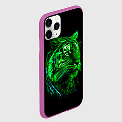 Чехол iPhone 11 Pro матовый Нейросеть: неоновый зелёный тигр, цвет: 3D-фиолетовый — фото 2