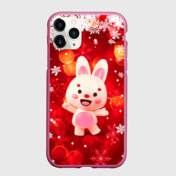 Чехол iPhone 11 Pro матовый Зайчик и снегопад, цвет: 3D-малиновый