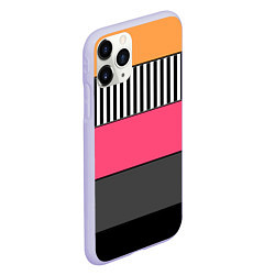 Чехол iPhone 11 Pro матовый Полосатый узор желтые розовые черные полосы, цвет: 3D-светло-сиреневый — фото 2