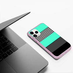 Чехол iPhone 11 Pro матовый Полосатый зеленый с черным и белым узор, цвет: 3D-розовый — фото 2