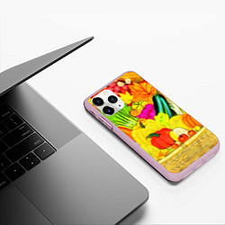 Чехол iPhone 11 Pro матовый Плетеная корзина, полная фруктов и овощей, цвет: 3D-розовый — фото 2