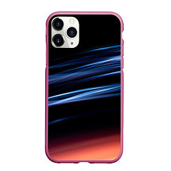 Чехол iPhone 11 Pro матовый Синие и оранжевые линии во тьме, цвет: 3D-малиновый