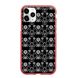 Чехол iPhone 11 Pro матовый Черно-белый цветочный полосатый ретро узор, цвет: 3D-красный