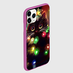 Чехол iPhone 11 Pro матовый Новый Год Кот, цвет: 3D-фиолетовый — фото 2