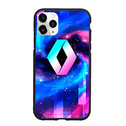Чехол iPhone 11 Pro матовый Renault неоновый космос, цвет: 3D-черный