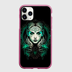 Чехол iPhone 11 Pro матовый Готическая ведьма на чёрном фоне, цвет: 3D-малиновый