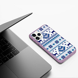 Чехол iPhone 11 Pro матовый Happy new year, blue deer, цвет: 3D-сиреневый — фото 2