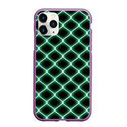 Чехол iPhone 11 Pro матовый Зелёная неоновая сетка, цвет: 3D-фиолетовый