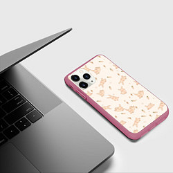 Чехол iPhone 11 Pro матовый Милый кролик паттерн, цвет: 3D-малиновый — фото 2