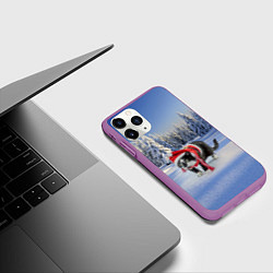 Чехол iPhone 11 Pro матовый Ряженый котик в зимнем лесу, цвет: 3D-фиолетовый — фото 2