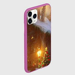 Чехол iPhone 11 Pro матовый Cельский коттедж, засыпанный снегом, цвет: 3D-фиолетовый — фото 2