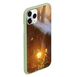 Чехол iPhone 11 Pro матовый Cельский коттедж, засыпанный снегом, цвет: 3D-салатовый — фото 2