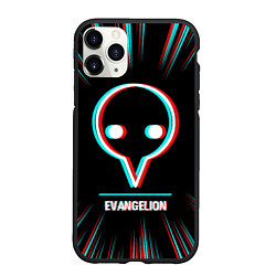 Чехол iPhone 11 Pro матовый Символ Evangelion в стиле glitch на темном фоне