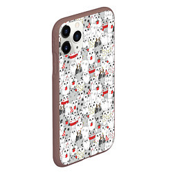 Чехол iPhone 11 Pro матовый Новогодний паттерн с котиками, цвет: 3D-коричневый — фото 2