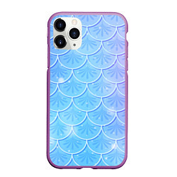 Чехол iPhone 11 Pro матовый Голубая чешуя русалки - паттерн, цвет: 3D-фиолетовый